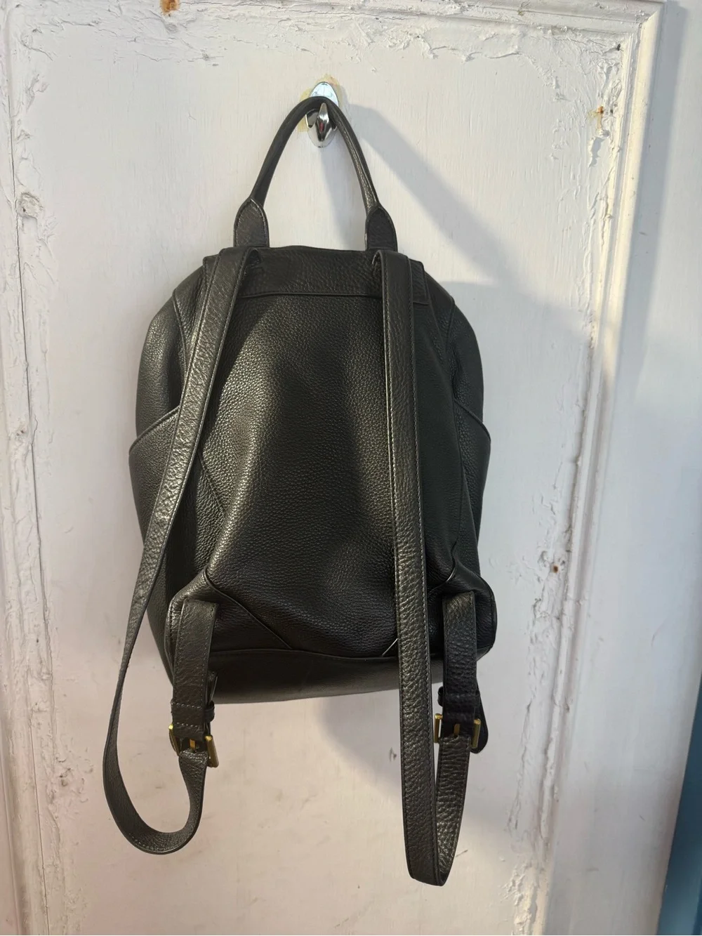Tory Burch Black Pebbled Leather Drawstring Backpack with Tassels